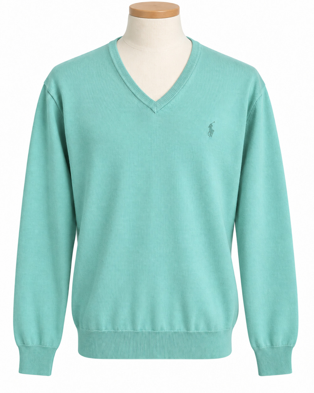 Polo Ralph Lauren Men's Green Pima Cotton V-Neck Sweater Embroidered Logo Medium